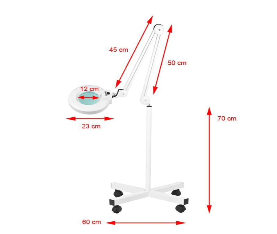 Lampe loupe LED blanche avec pied et roulettes