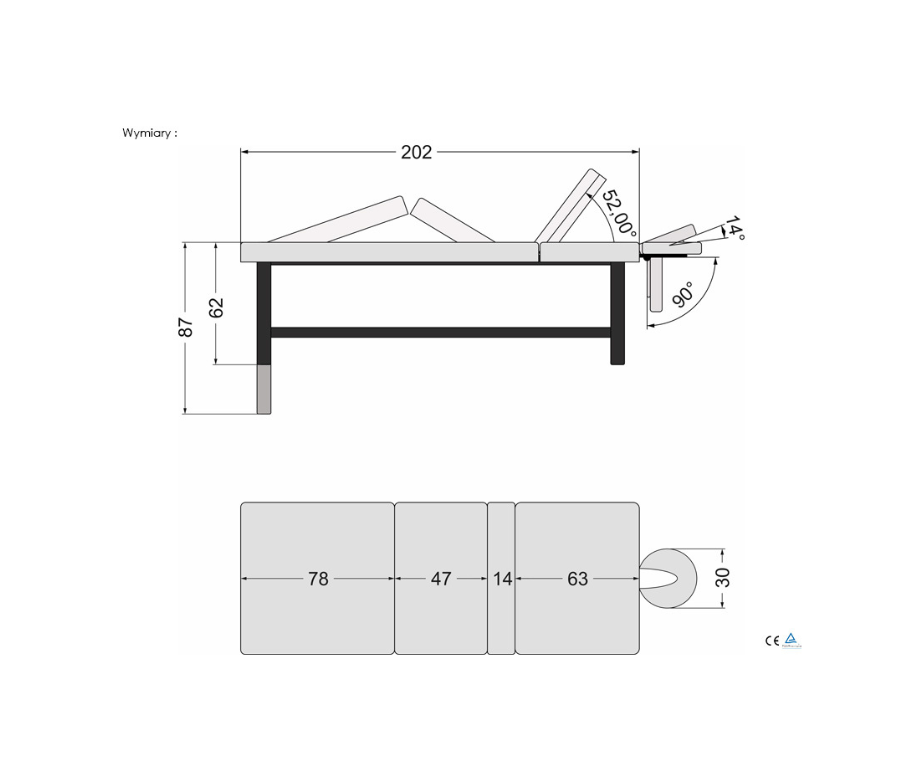 Table de massage fixe Selene trois zones avec chauffage - Fabriquée sur mesure en Pologne